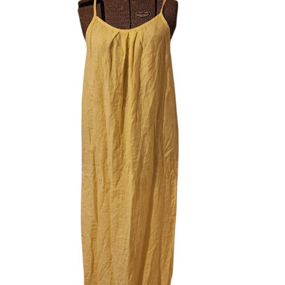Size Large Terzo Millennio Made in Italy 100% Linen Maxi Dress Buttery Yellow - Picture 1 of 8